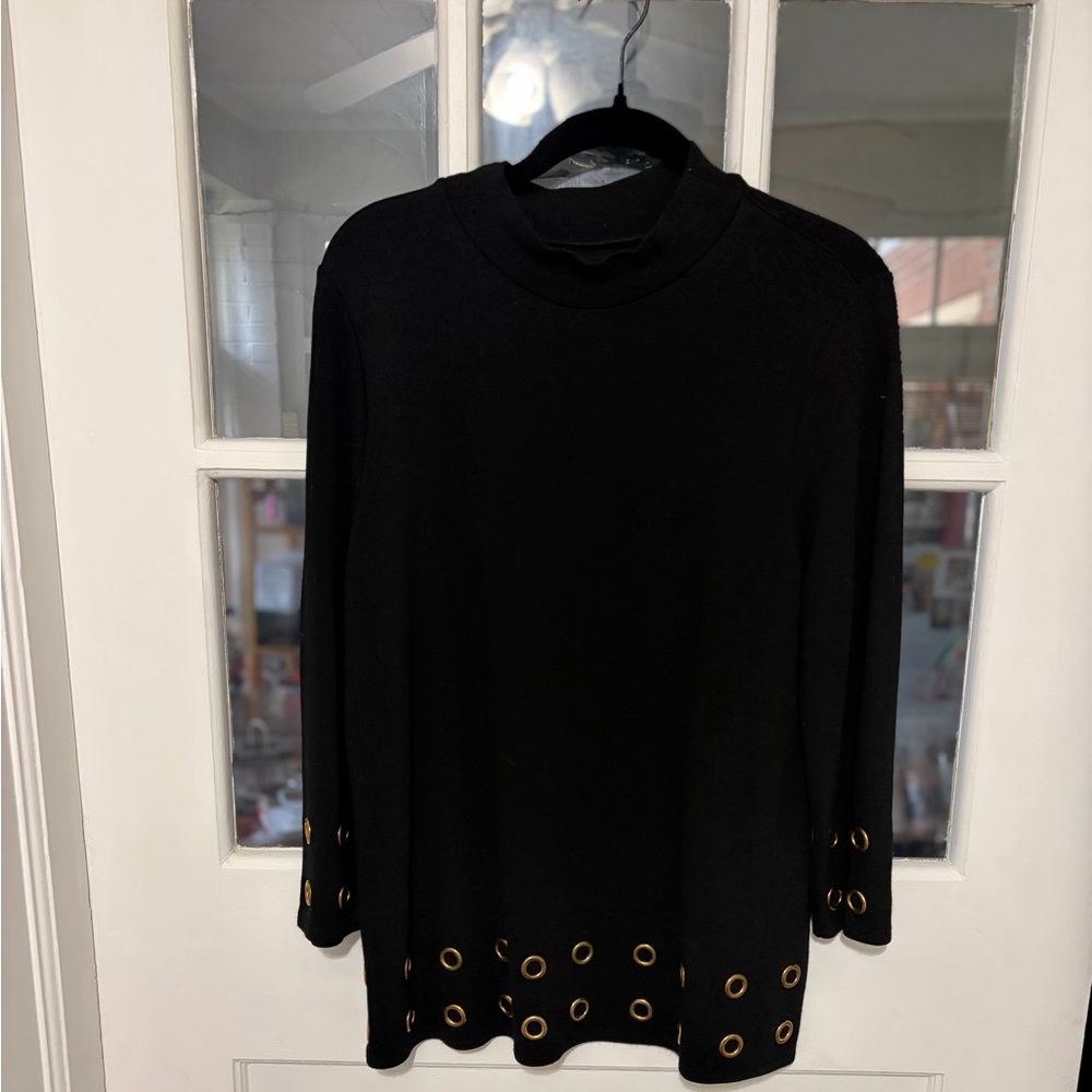 Chico's Black Sweater with Gold Eyelets